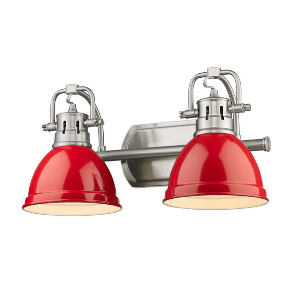 Duncan Pewter Two-Light Bath Vanity with Red Shades, image 1